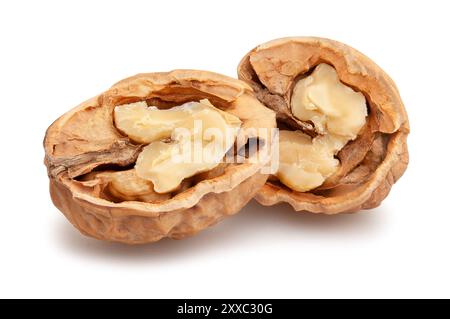 sliced walnuts path isolated on white Stock Photo