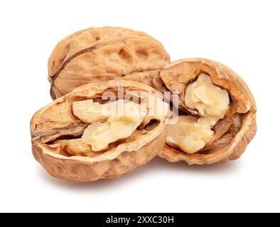 sliced walnuts path isolated on white Stock Photo