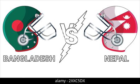 Bangladesh Vs Nepal 3D Illustration vector flags over cricket Helmet for Versus Match with Transparent Background Stock Vector