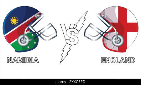 Namibia Vs England 3D Illustration vector flags over cricket Helmet for Versus Match with Transparent Background Stock Vector