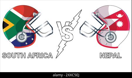 South Africa Vs Nepal 3D Illustration vector flags over cricket Helmet for Versus Match with Transparent Background Stock Vector
