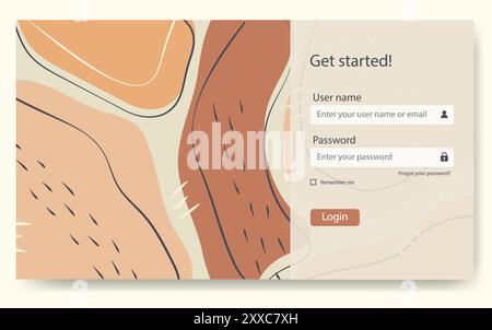 Login screen form and user interface template. Online registration and sign up vector concept. Landing page Stock Vector