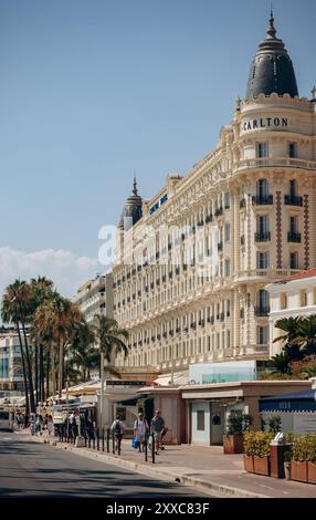 Cannes, France - August 1, 2024: View of the famous Carlton Hotel in Cannes on the Croisette Stock Photo