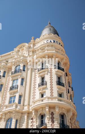 Cannes, France - August 1, 2024: View of the famous Carlton Hotel in Cannes on the Croisette Stock Photo