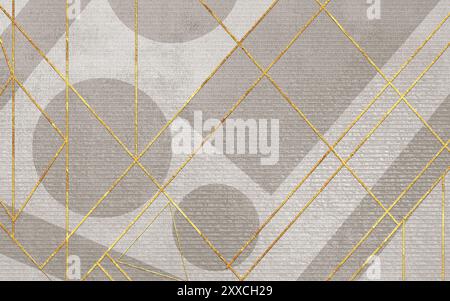 3d abstract wallpaper. gray shapes and background with golden gride lines. modern wall home decor Stock Photo