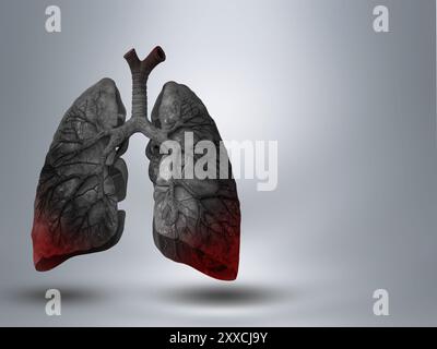 Lungs. Grey banner template with grey background and glowing red color. Healthcare Medicine, COVID-19 Virtual Human Lungs. Innovation Medical Stock Photo