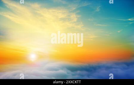 Pastle clouds in the sky at sunrise over .Exotic sunset and soft pink clouds of pastel tones. Scenic image of textured sky. Perfect summertime Stock Photo