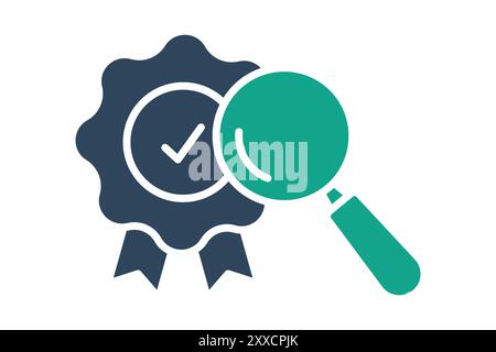 Quality control icon. solid icon style. charter with magnifying glass. icon related to efficiency. productivity elements vector illustration Stock Vector