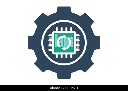 Automation icon. solid icon style. gear with cpu. icon related to efficiency. productivity elements vector illustration Stock Vector