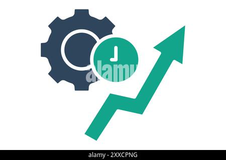Productivity icon. solid icon style. gear with clock and arrow. icon related to efficiency. productivity elements vector illustration Stock Vector