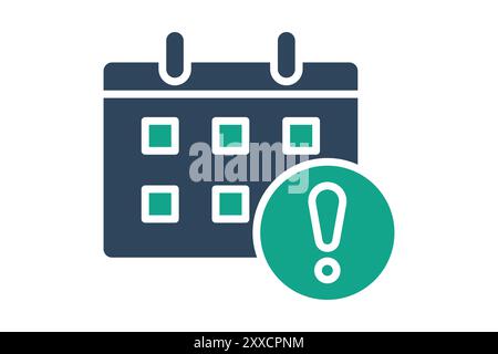 Deadline icon. solid icon style. calendar with warning. icon related to efficiency. productivity elements vector illustration Stock Vector