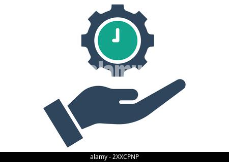 Time management icon. solid icon style. hand with gear and clock. icon related to efficiency. productivity elements vector illustration Stock Vector