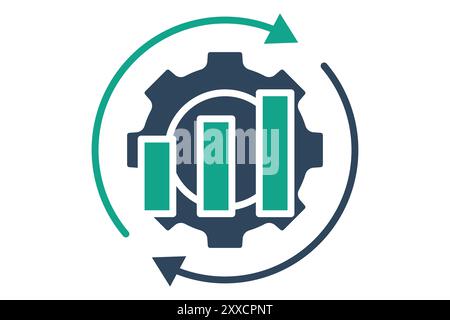 Optimization icon. solid icon style. chart with gear and arrow. icon related to efficiency. productivity elements vector illustration Stock Vector