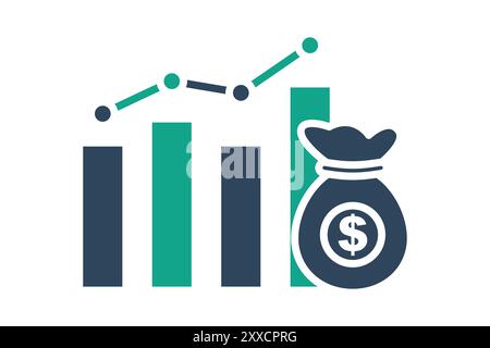 Cost icon. solid icon style. chart with money bag. icon related to business. productivity elements vector illustration Stock Vector