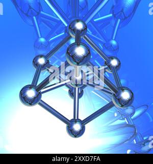 Colorful conceptual 3D Illustration iron molecule over abstract blue background Stock Photo