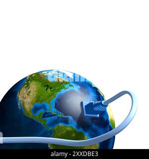 Network cable plugged into the Earth globe. Conceptual 3D illustration Stock Photo