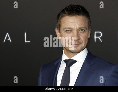 Jeremy Renner at the Los Angeles premiere of 'Arrival' held at the Regency Village Theater in Westwood, USA on November 6, 2016 Stock Photo