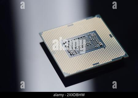 Intel Core i7 processor CPU closeup isolated on black Stock Photo