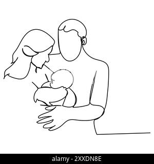 Continuous line drawing of Happy pregnant woman , father and mother family time. Stock Vector