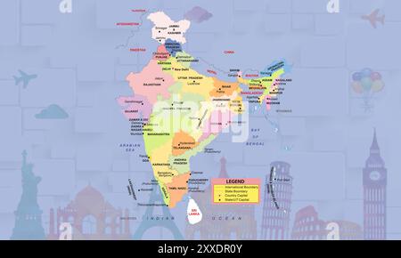 Map In India August15 1947 Stock Vector
