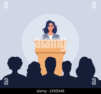 Public Speaking concept. A confident presenter communicates effective ...