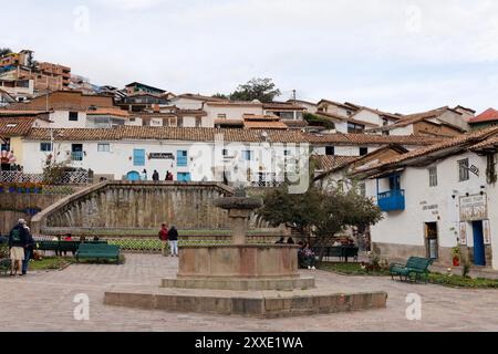 Cuzco, Peru. 4th Jan, 2024. Square San Blas and Cuzco in the San Blas neighborhood, located near the historic center with its sloping streets Stock Photo