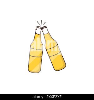 Clinking bottles linear vector. Craft bottles vector icon. A friendly drink. Beer festival vector. Vector illustration. Stock Vector