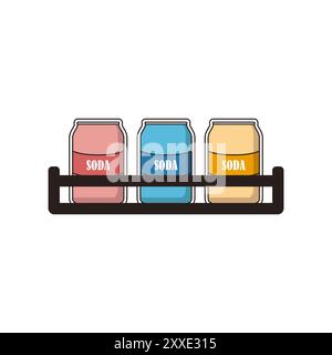 Soda crate vector. Set of boxes with bottles vector. Set of soda bottles. Stickers of an empty and full box with bottles. Bottle carrier. Stock Vector
