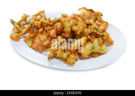 Die cut of Tempura DEEP FRIED MIXED VEGETABLES on white isolated. Stock Photo