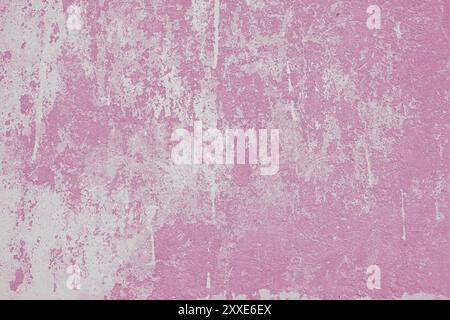 Painted aged pink grungy concrete background texture. Abstract wallpaper, shabby distressed stone wall with streaks of paint, vintage stucco surface, Stock Photo