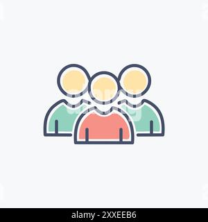 Three people icon illustration. Colorful vector icon representing a group of three people. Perfect for web design, mobile apps, and presentations. Stock Vector