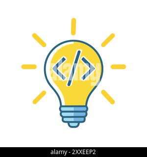 Lightbulb idea with code symbol. Illustration of a lightbulb with code symbol inside, representing innovative programming solutions. Stock Vector