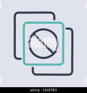 Prohibited icon with frames. A minimalist graphic showing a prohibitory symbol inside a square frame with two additional outlined squares behind. Stock Vector