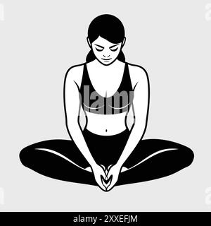 Young Lady Performing Simple Seated Forward Bend Yoga - Illustration for Wellness and Fitness Stock Vector