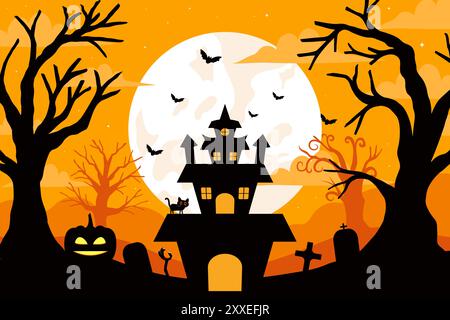 hand drawn happy halloween background illustration Stock Vector