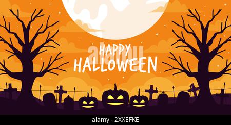 happy halloween horizontal banner illustration design Stock Vector