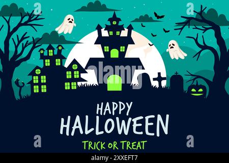 background illustration for happy halloween in flat design Stock Vector