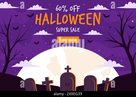 flat design happy halloween background illustration Stock Vector