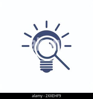 Magnifying glass idea icon. Abstract design of a light bulb with a magnifying glass over it, symbolizing the search for new ideas. Stock Vector