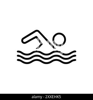 Swimming person icon. Simple line art icon depicting a person swimming in water, perfect for use in fitness, health, and aquatic-related designs. Stock Vector