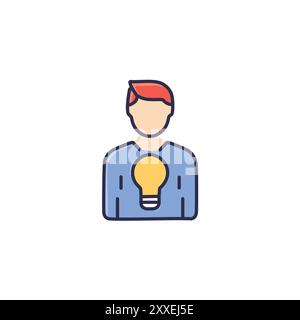 Creative person with lightbulb icon. Illustration of a person with a lightbulb representing a creative idea, innovation, and problem solving. Stock Vector