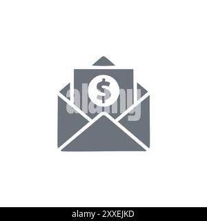 Envelope with dollar symbol icon. Simple grey icon of an envelope with a dollar sign inside on a white background. Perfect for use in presentations, w Stock Vector