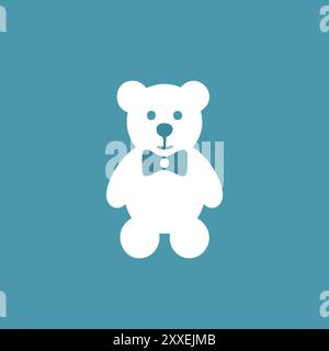 Cute bear with bowtie icon. Simple white teddy bear wearing a bowtie on a blue background. Perfect for a children's book or toy illustration. Stock Vector