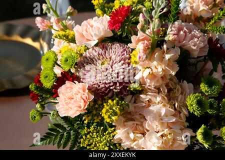 A view of a beautiful colorful flower bouquet glistening in the afternoon sunlight. Stock Photo