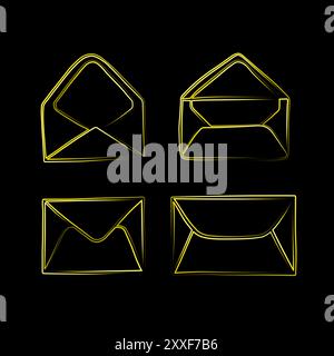 Set of open and closed envelopes with neon effect. Stock Vector