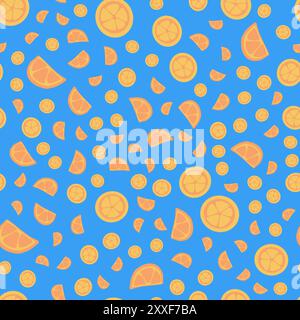 Pattern with orange slices on a blue background. Stock Vector