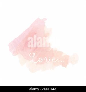 Abstract isolated colorful Pink peach  watercolor stain design template on white background with Type Lettering Love. Watercolor Paint  texture. Desig Stock Photo