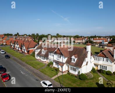 Aerial view of Arts and Crafts style housing in Port Sunlight, Wirral, England Stock Photo