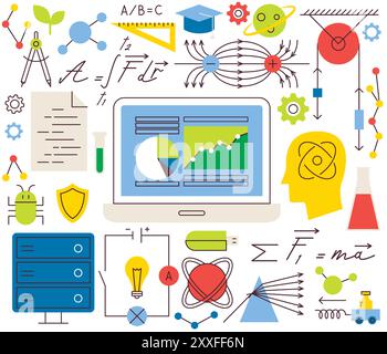 Science Physics Chemistry Flat Line Stock Vector