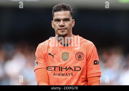 Manchester, UK. 24th Aug, 2024. Ederson of Manchester City during the Premier League match Manchester City vs Ipswich Town at Etihad Stadium, Manchester, United Kingdom, 24th August 2024 (Photo by Mark Cosgrove/News Images) in Manchester, United Kingdom on 8/24/2024. (Photo by Mark Cosgrove/News Images/Sipa USA) Credit: Sipa USA/Alamy Live News Stock Photo